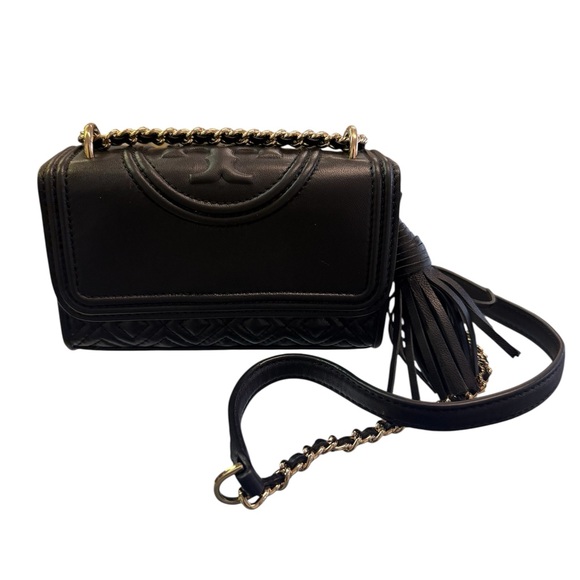 Tory Burch Handbags - Tory Burch Micro Fleming Convertible Crossbody/Shoulder Black Leather Bag